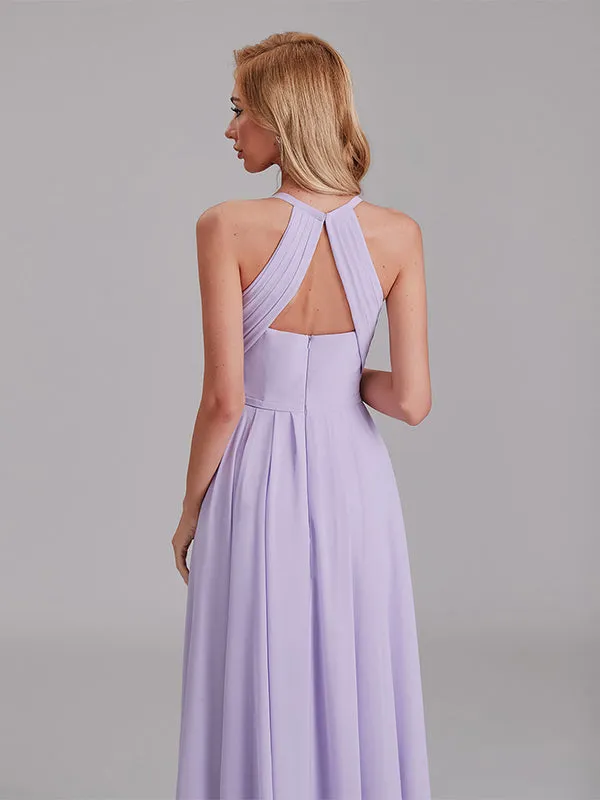 Gorgeous Halter Pleated Chiffon Long Bridesmaid Dress