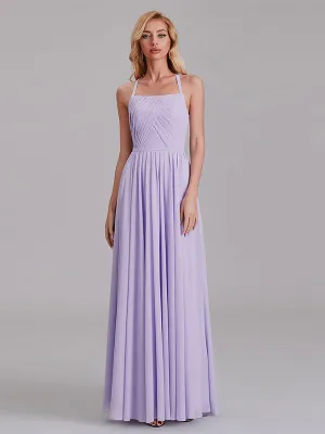 Gorgeous Halter Pleated Chiffon Long Bridesmaid Dress