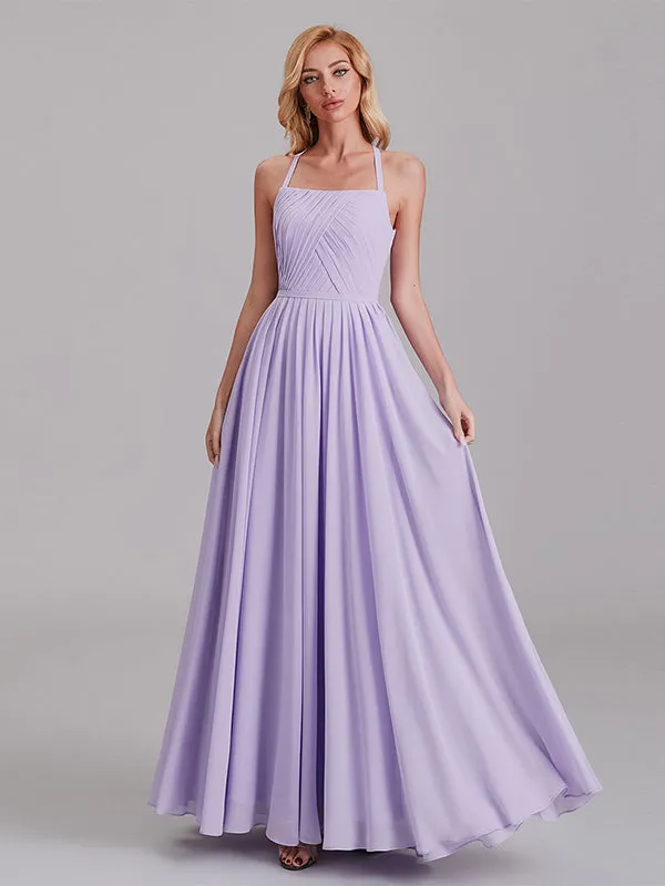 Gorgeous Halter Pleated Chiffon Long Bridesmaid Dress