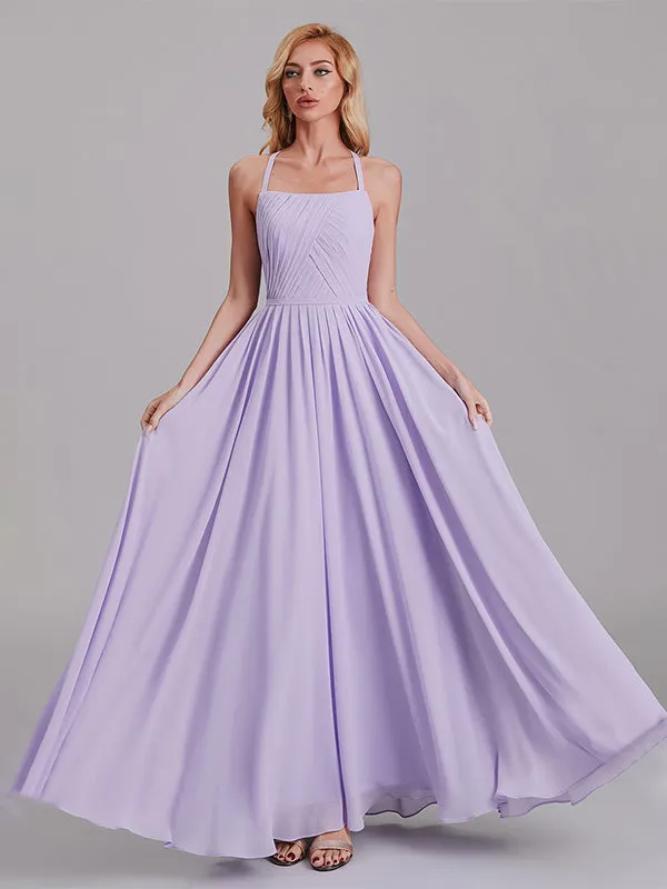 Gorgeous Halter Pleated Chiffon Long Bridesmaid Dress