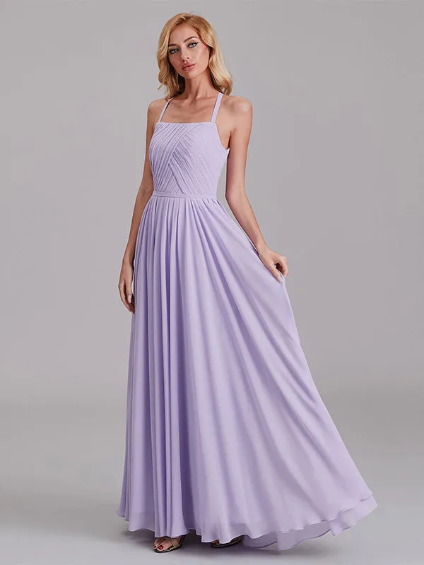 Gorgeous Halter Pleated Chiffon Long Bridesmaid Dress