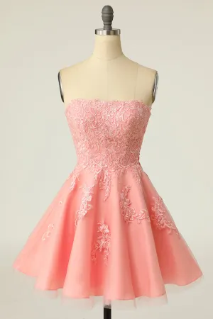 Gorgeous Pink A-Line Short Mini Tulle Homecoming Dress With Appliques