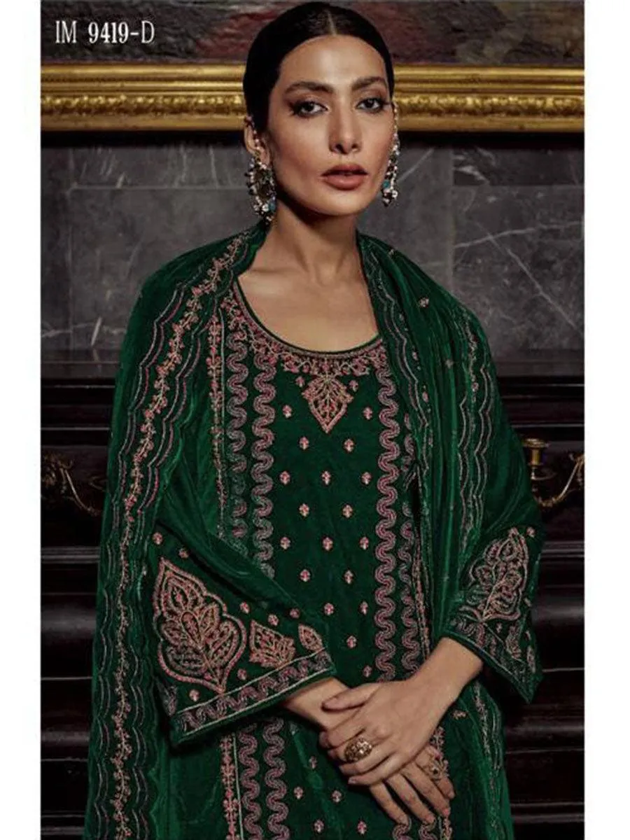 Green Viscose Velvet Embroidery Anarkali