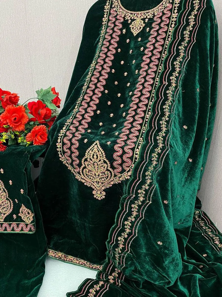 Green Viscose Velvet Embroidery Anarkali