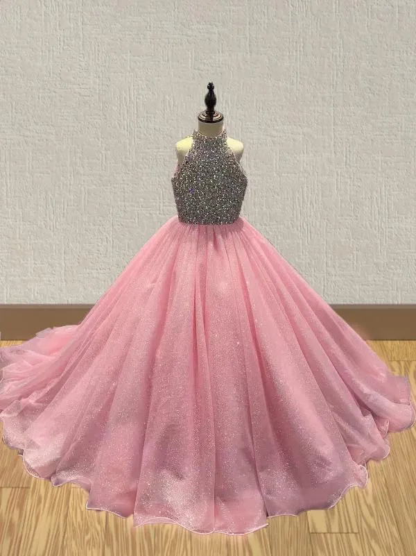 Halter Beaded Bodice Stunning Little Girls Evening Gown