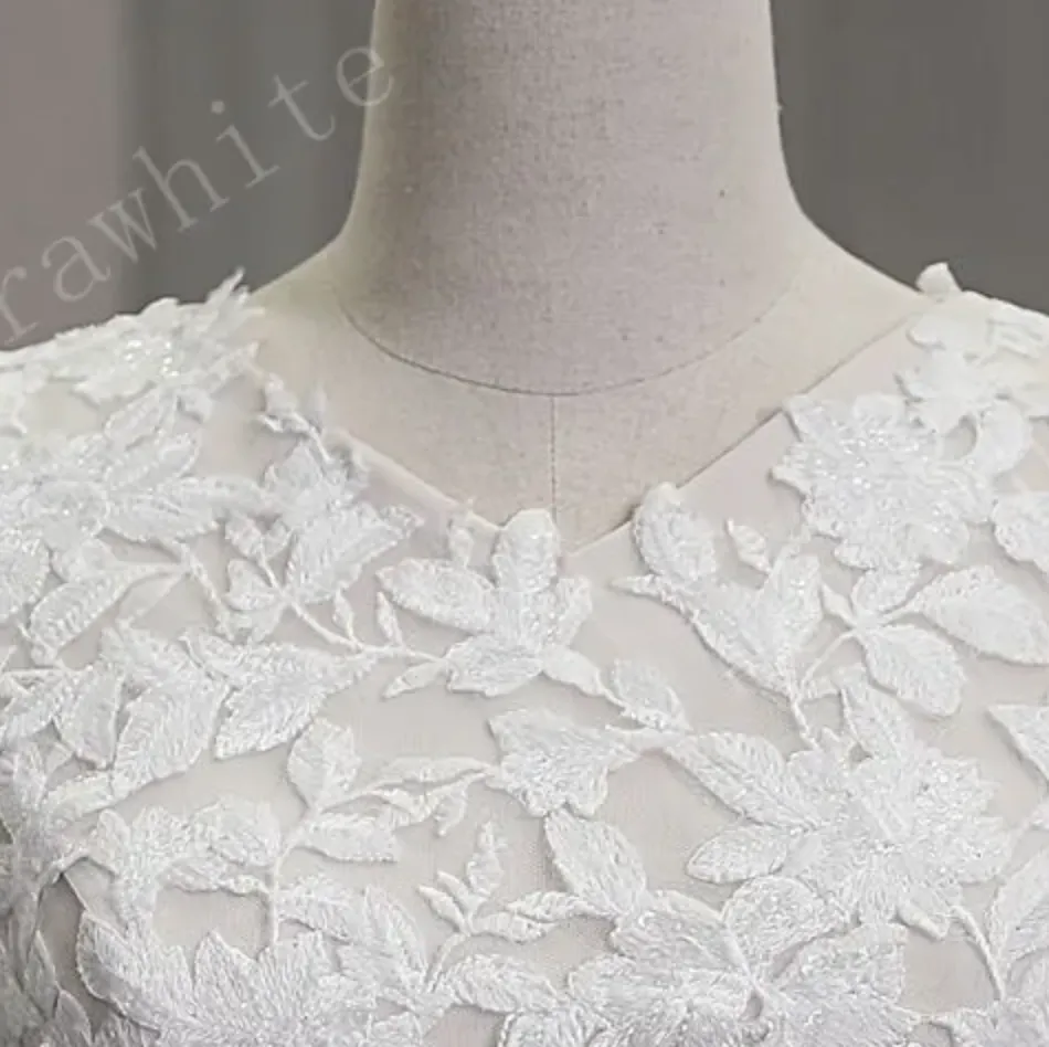 High Neck Floral Lace Bridal Gown with Flutter Sleeves