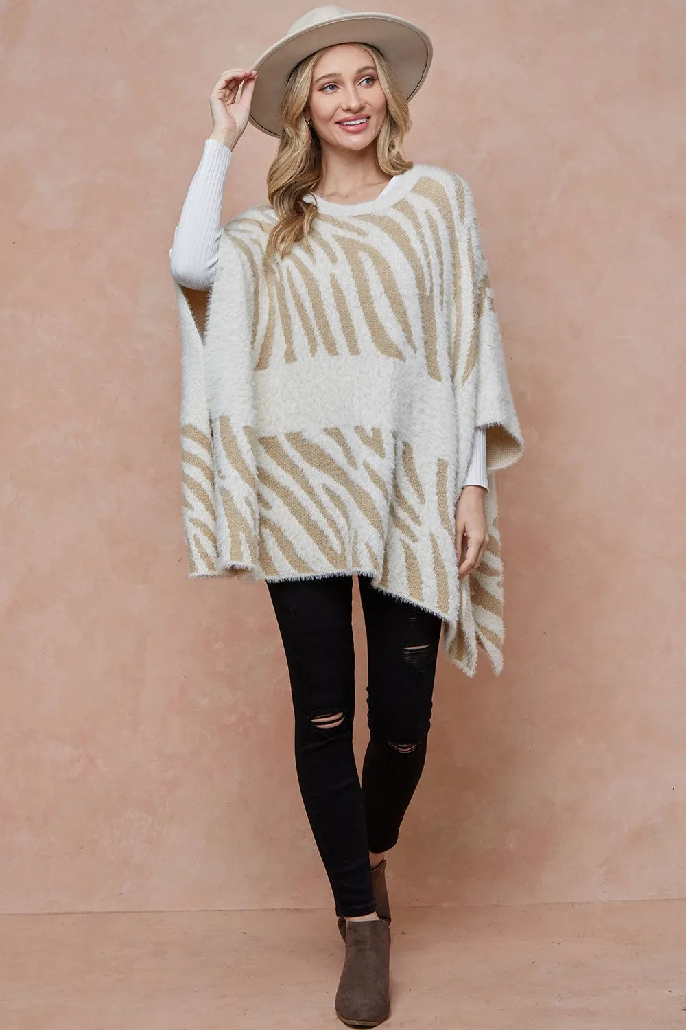 Knitted Animal Pattern Poncho Sweater