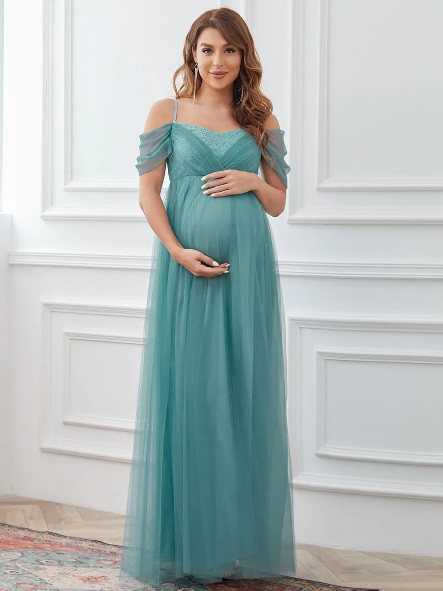 Lace V-Neck Cold Shoulder A-Line Maternity Dress