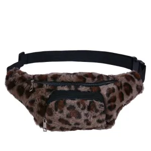 Leopard print fluffy bumbag