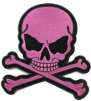 Light Pink Skull With Crossbones Biker Patch