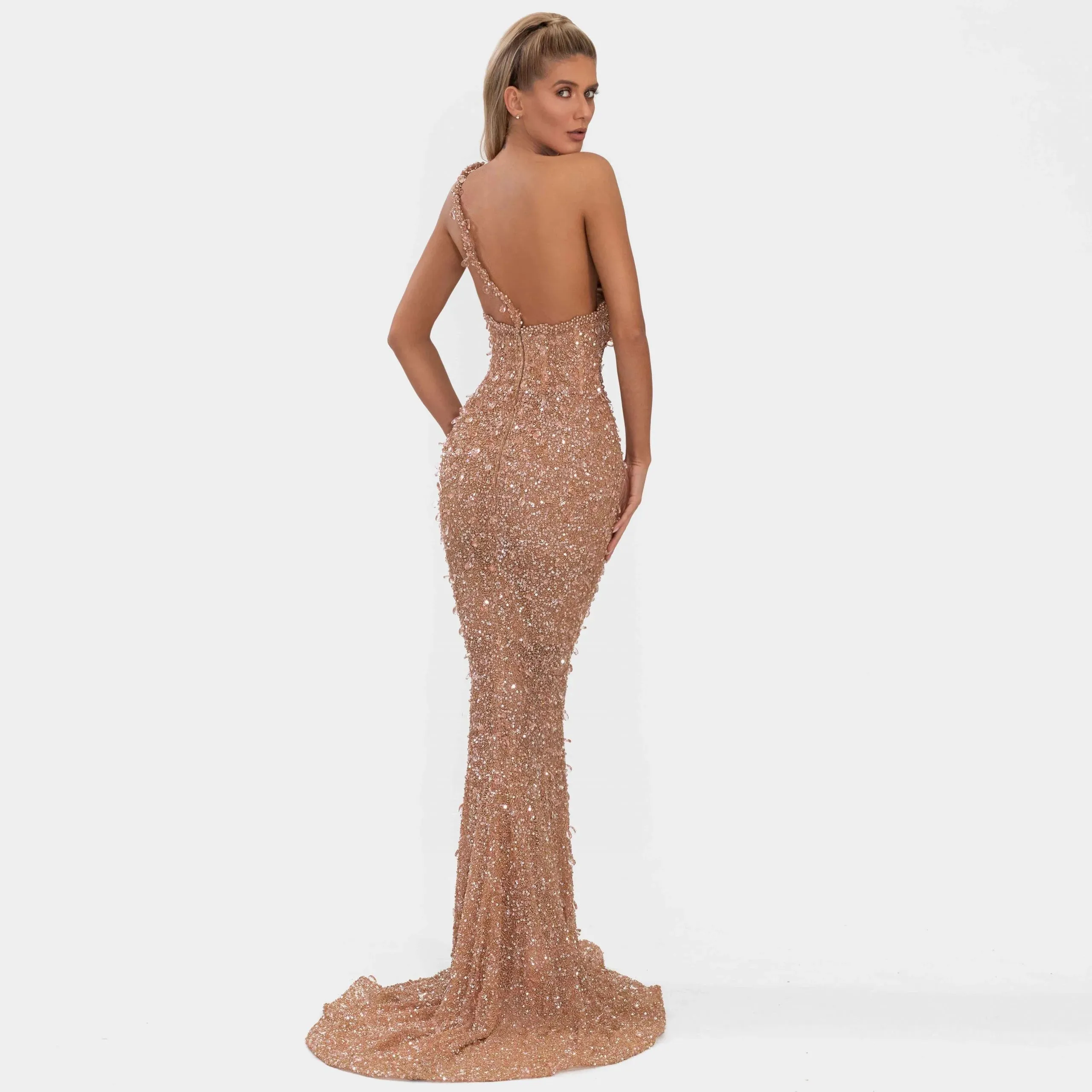 Luxury Crystal Diamante Mermaid Prom Dress Long Backless Sleeveless Evening Gowns