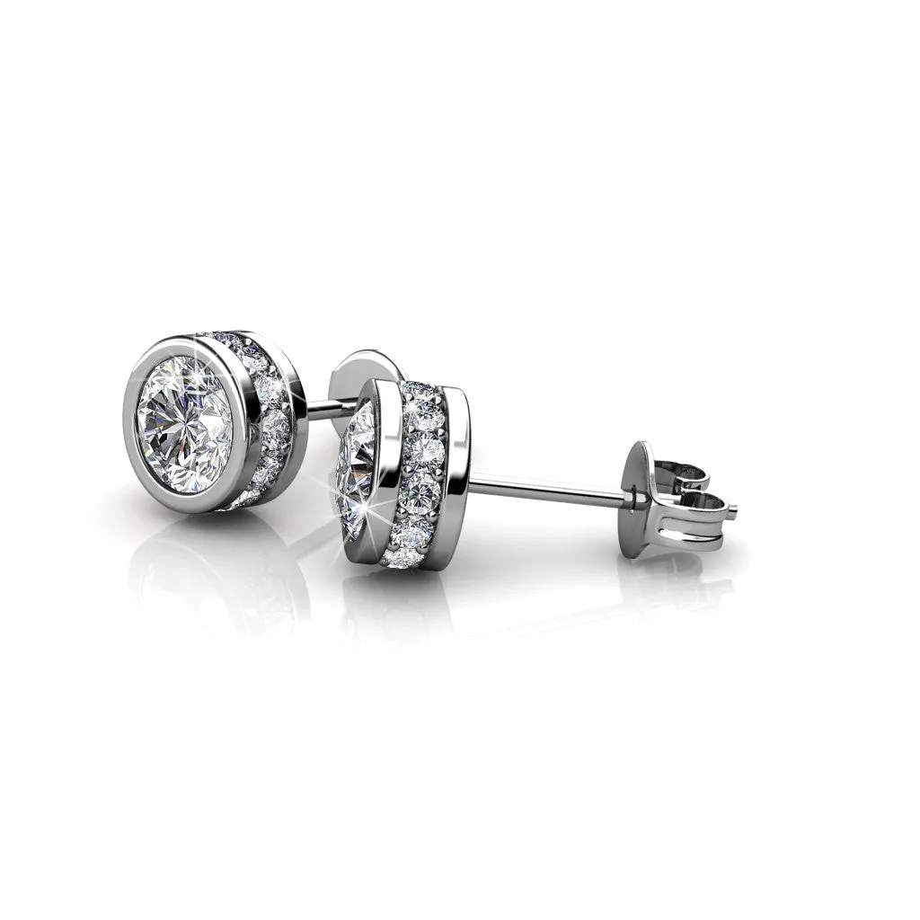 Mae 18k White Gold Plated Stud Earrings with Round Cut Crystals