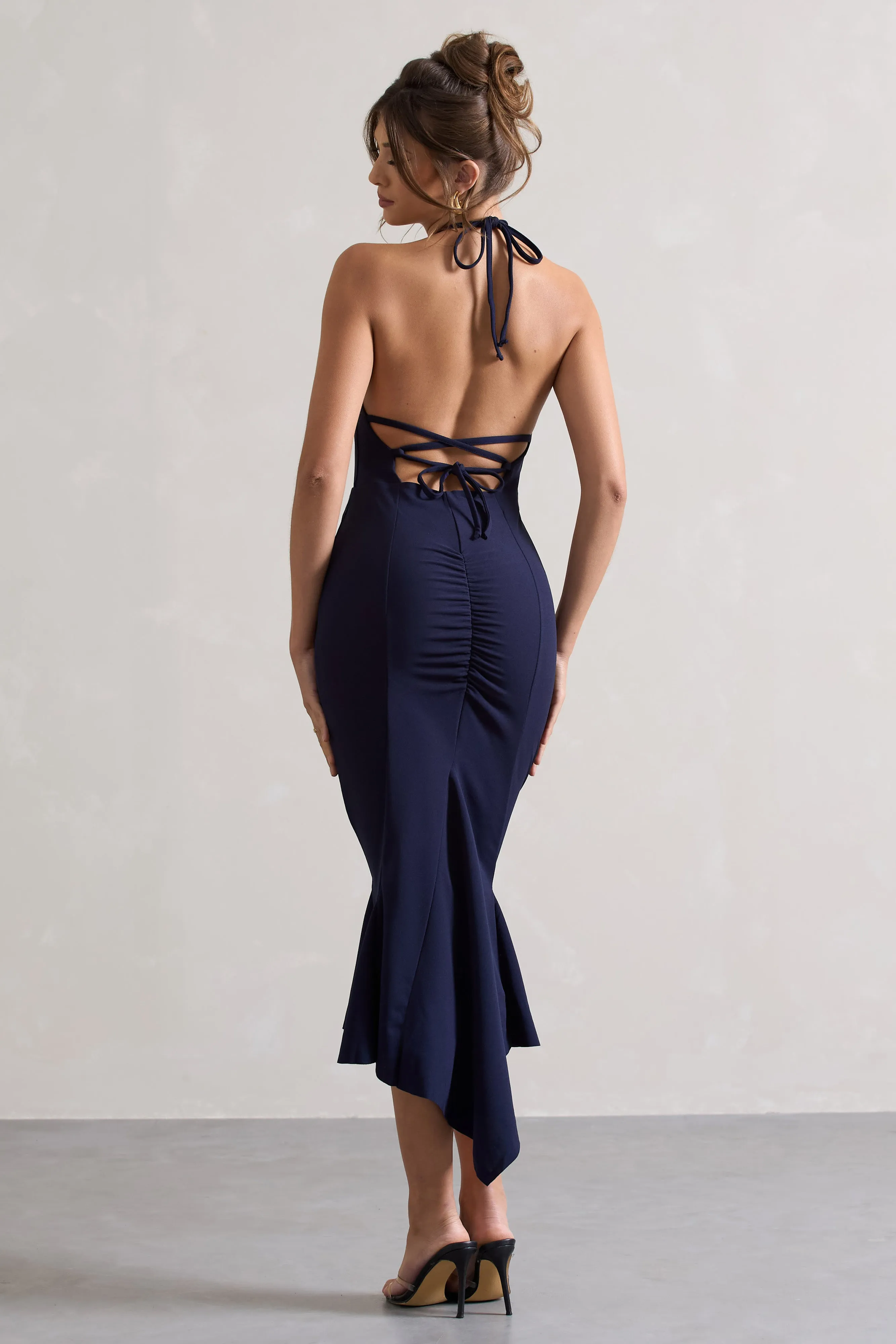 Maluma | Navy Halter-Neck Midi Dress