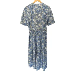 Marion Donaldson Vintage Cotton Short Sleeve Dress Blue Floral Print UK Size 10