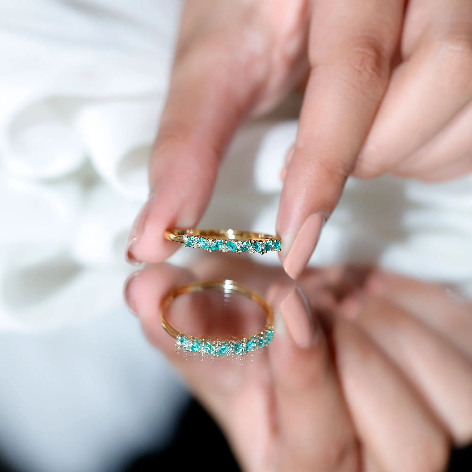 Marquise Emerald and Diamond Half Eternity Ring