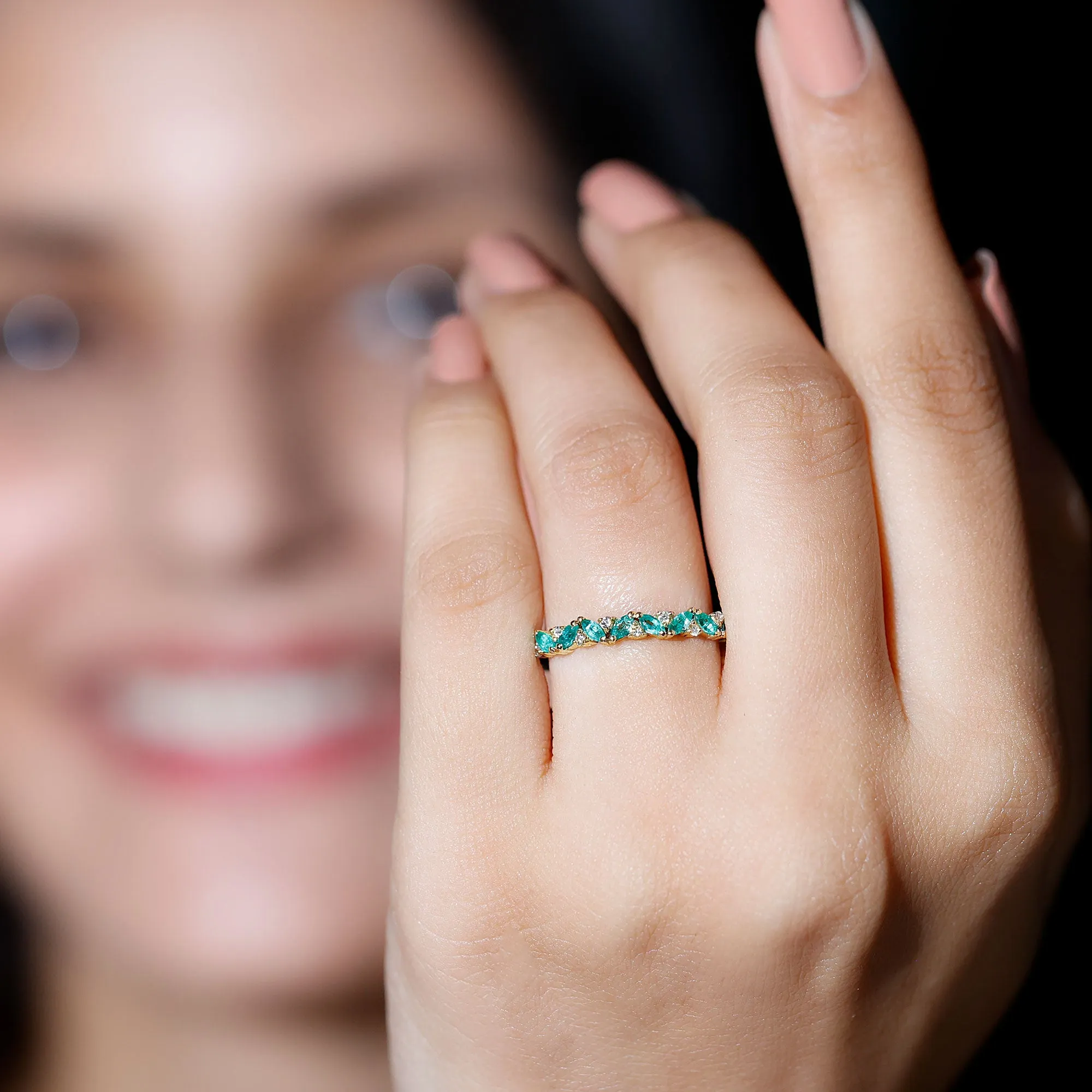 Marquise Emerald and Diamond Half Eternity Ring