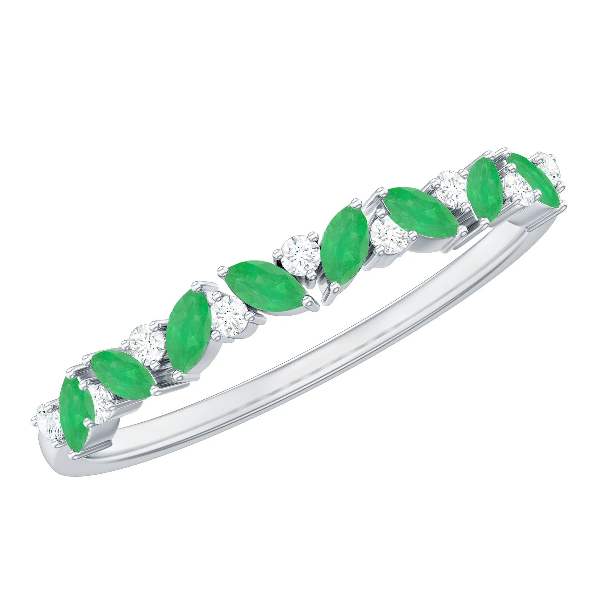 Marquise Emerald and Diamond Half Eternity Ring