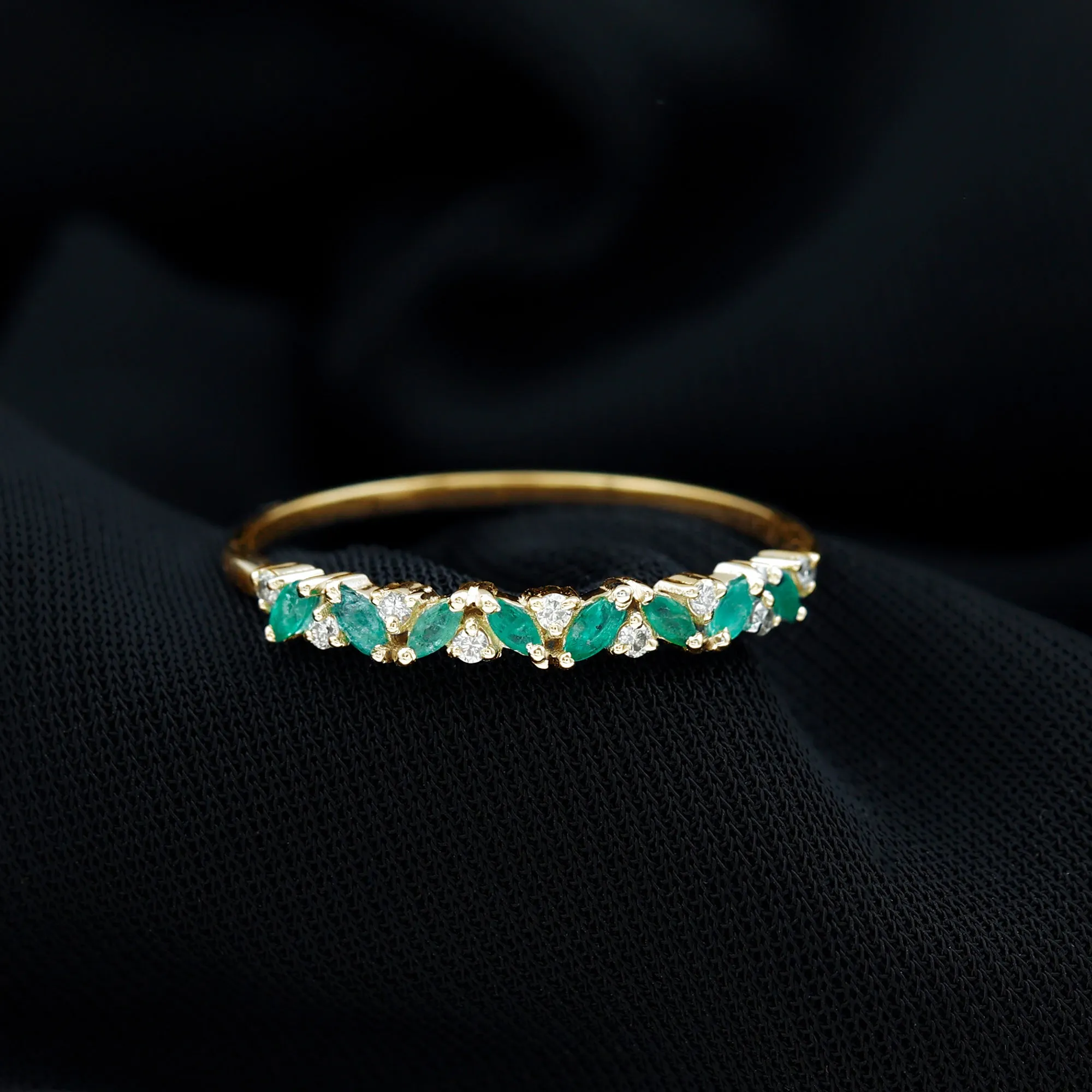 Marquise Emerald and Diamond Half Eternity Ring