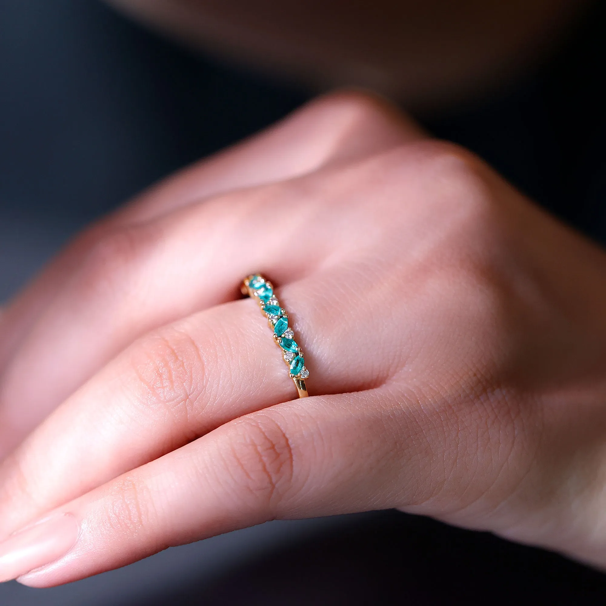 Marquise Emerald and Diamond Half Eternity Ring