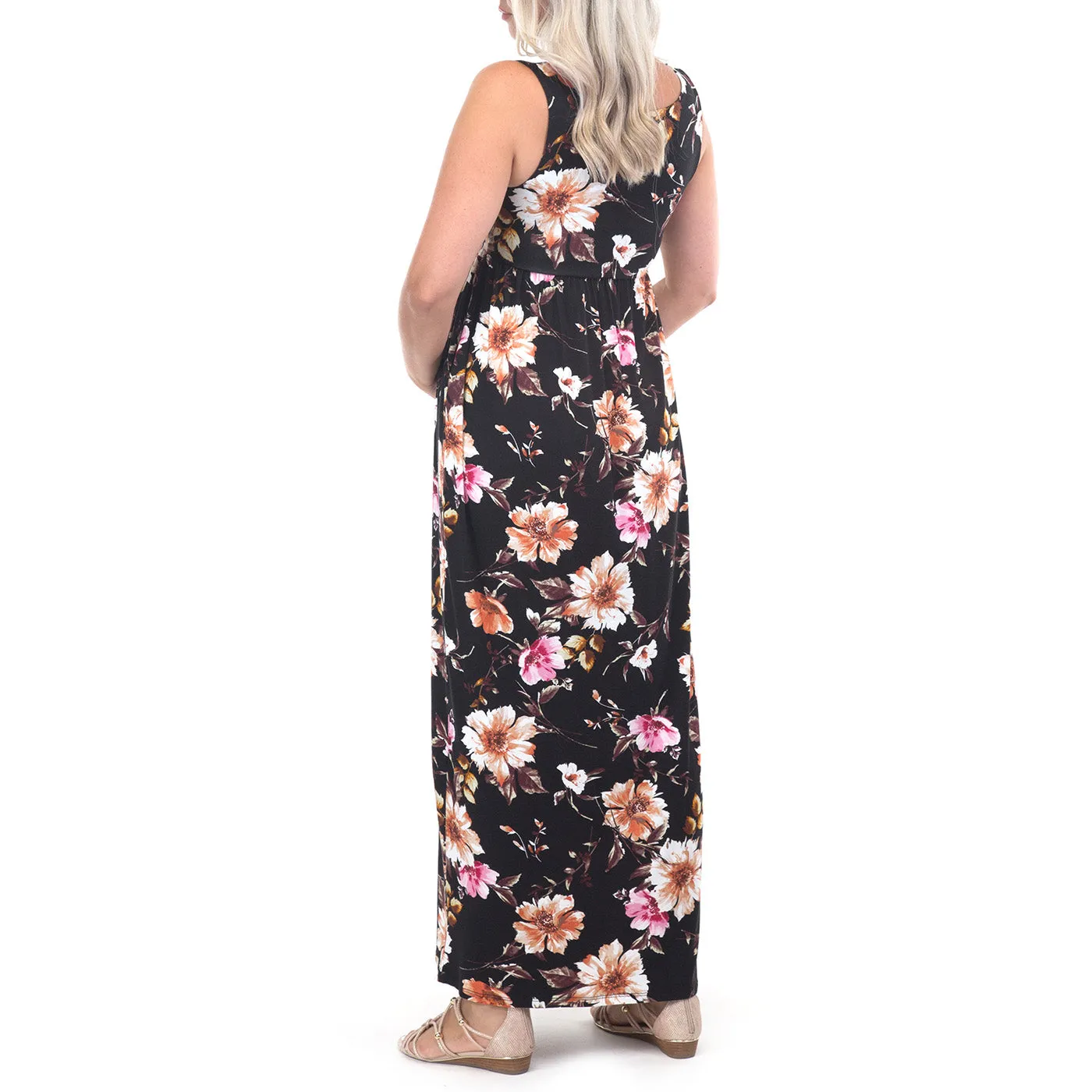 Maternity Sleeveless Floral Dress with Pockets