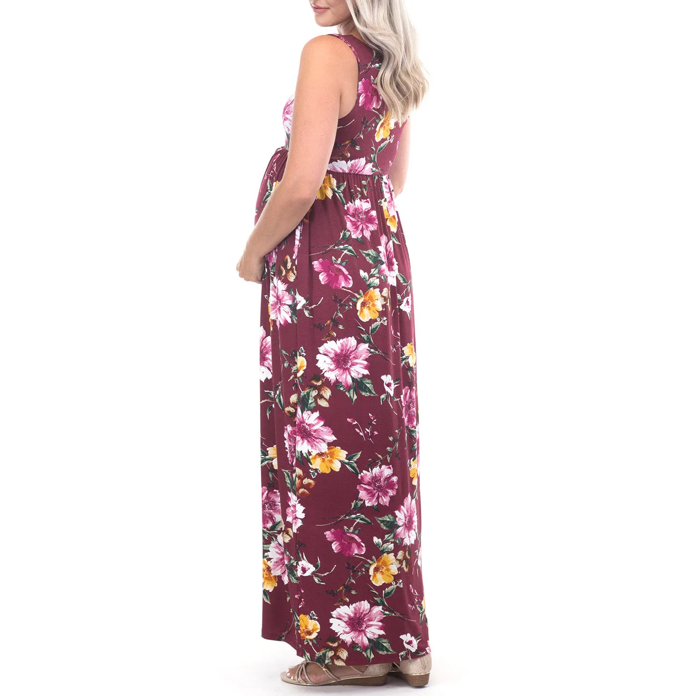 Maternity Sleeveless Floral Dress with Pockets