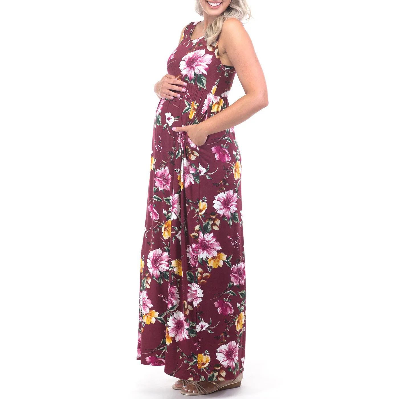 Maternity Sleeveless Floral Dress with Pockets