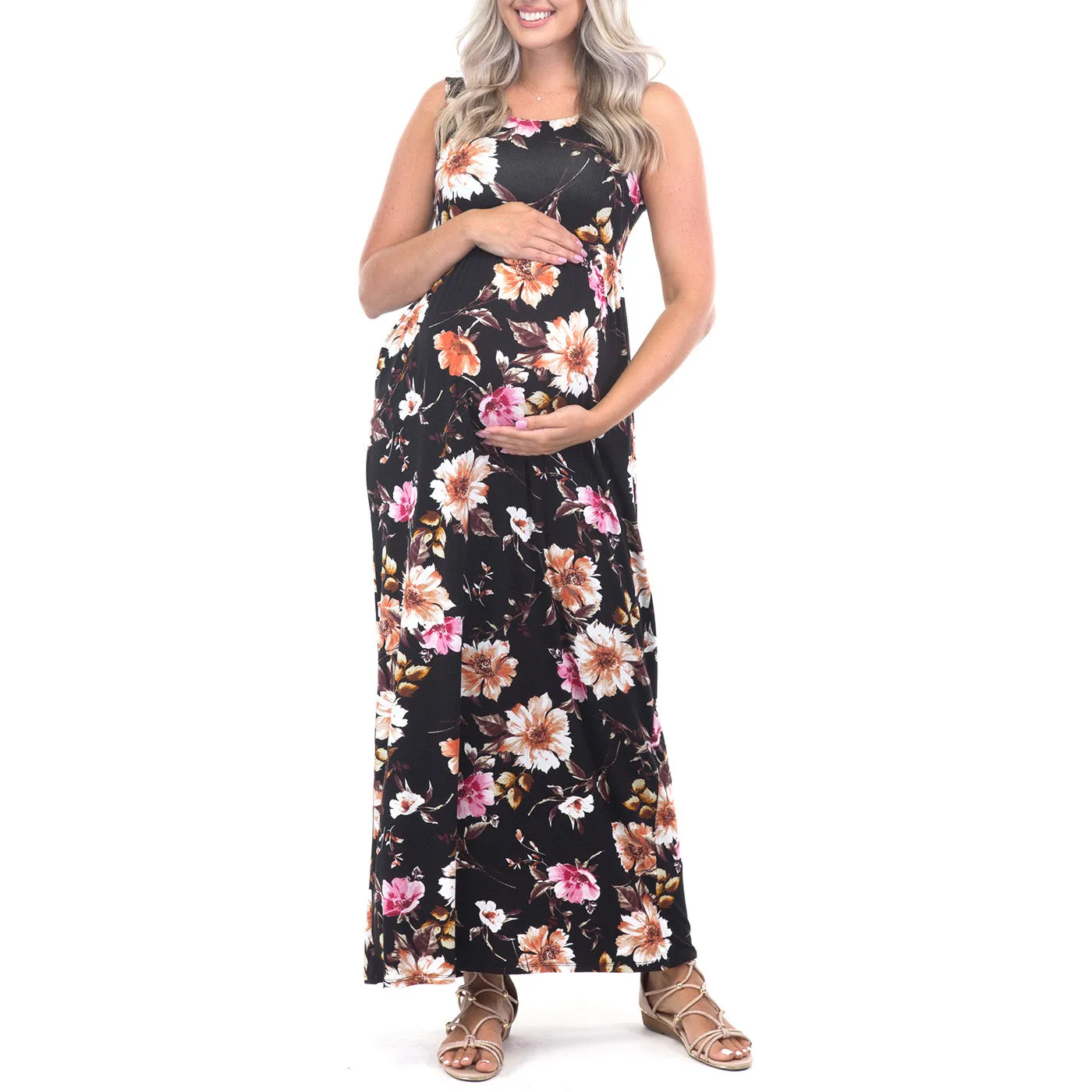 Maternity Sleeveless Floral Dress with Pockets