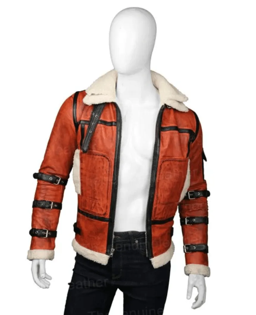 Mens B6 RAF Aviator Sheepskin Waxed Red Leather Jacket