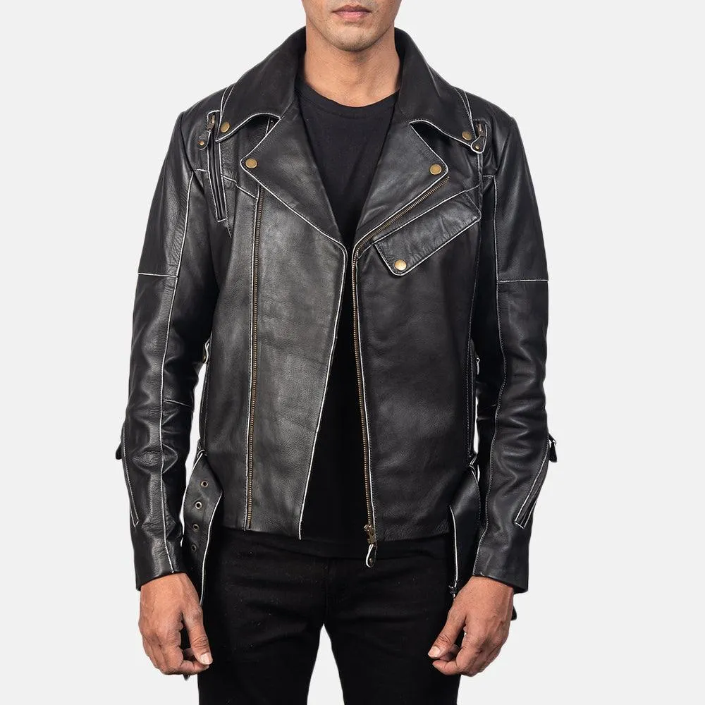 Mens Bright Black Biker Leather Jacket