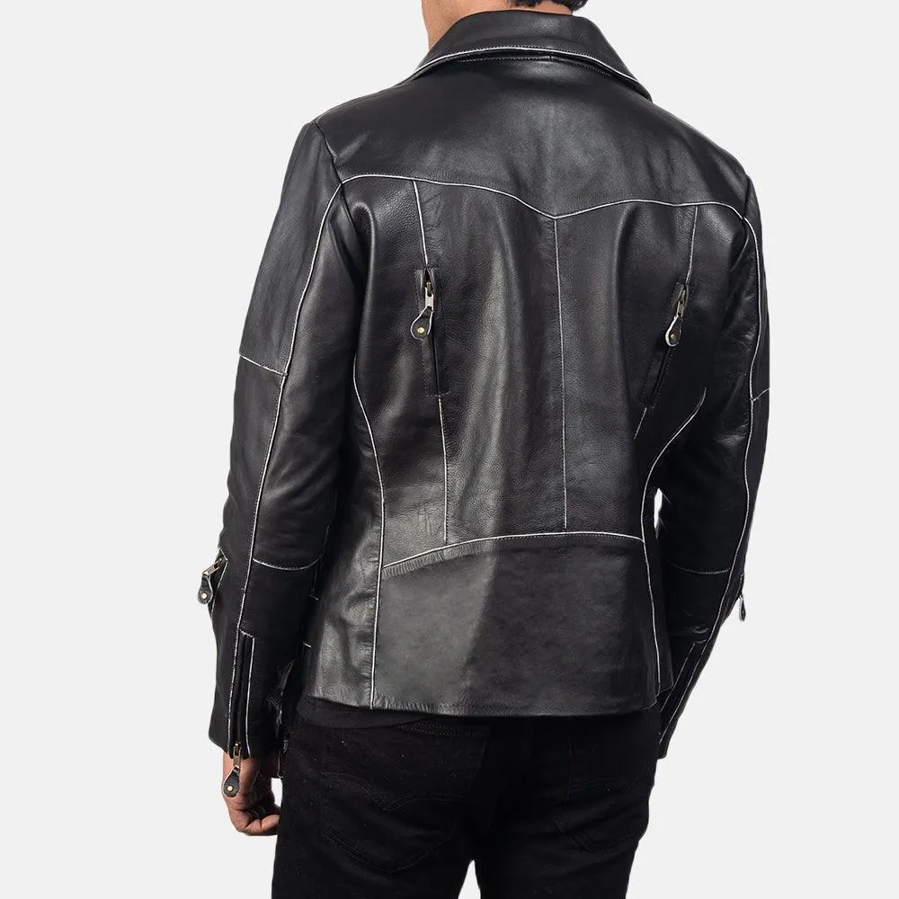 Mens Bright Black Biker Leather Jacket