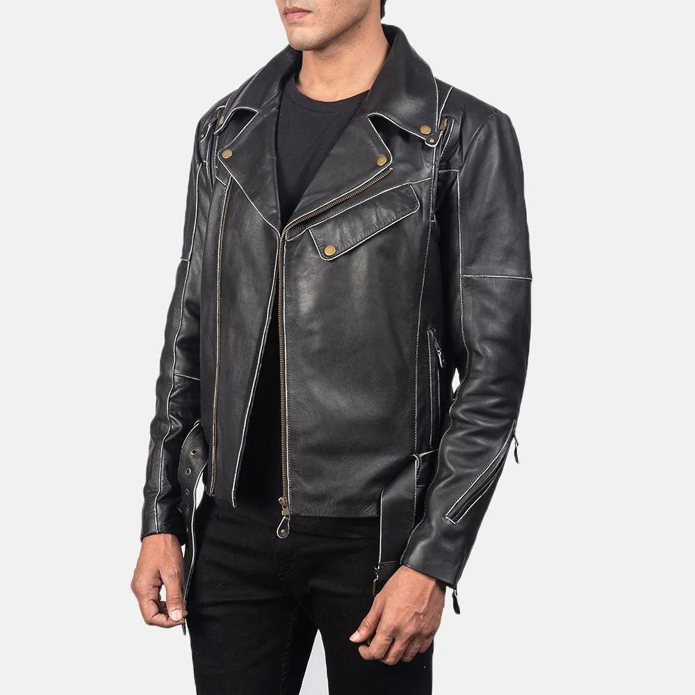 Mens Bright Black Biker Leather Jacket