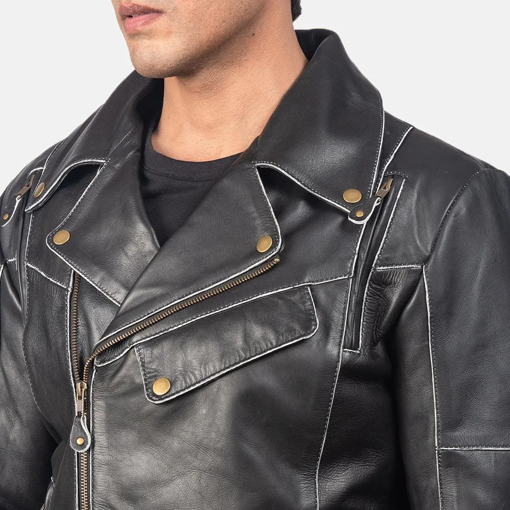 Mens Bright Black Biker Leather Jacket