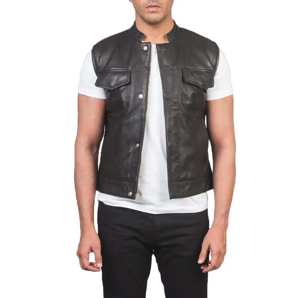 Mens Brown Leather Biker Vest