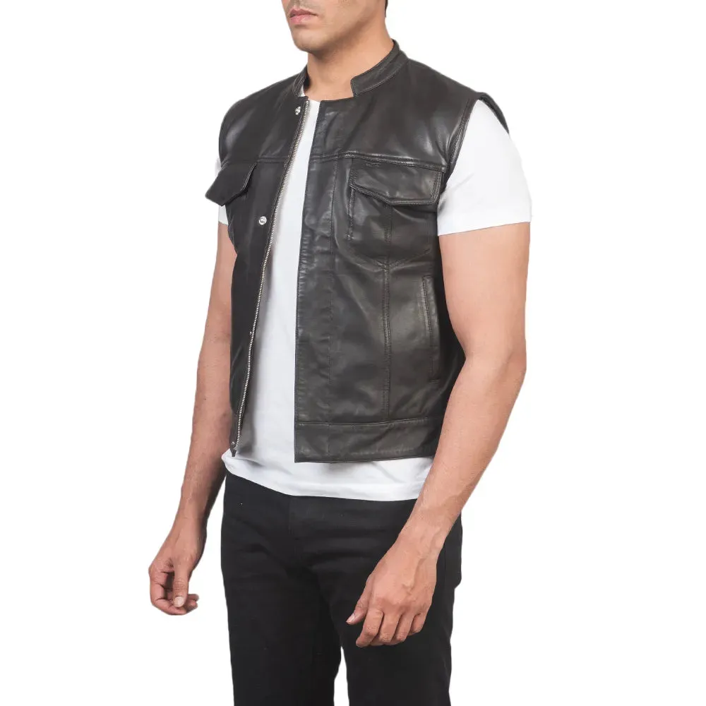 Mens Brown Leather Biker Vest