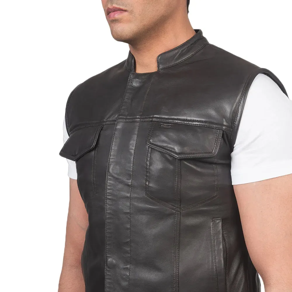 Mens Brown Leather Biker Vest