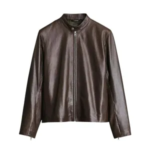 Men's Chocolate Brown Cafe Racer Leather Jacket