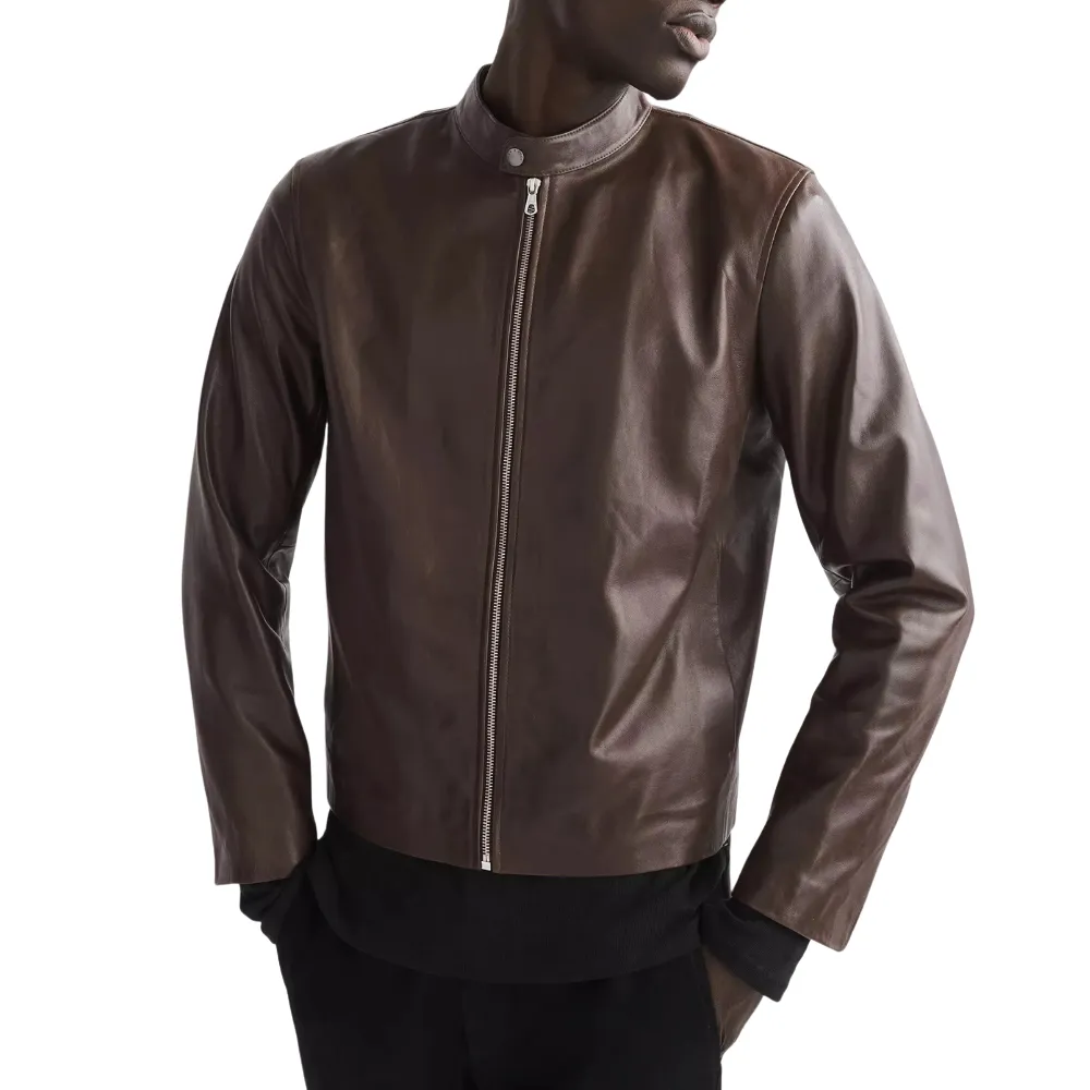 Men's Chocolate Brown Cafe Racer Leather Jacket