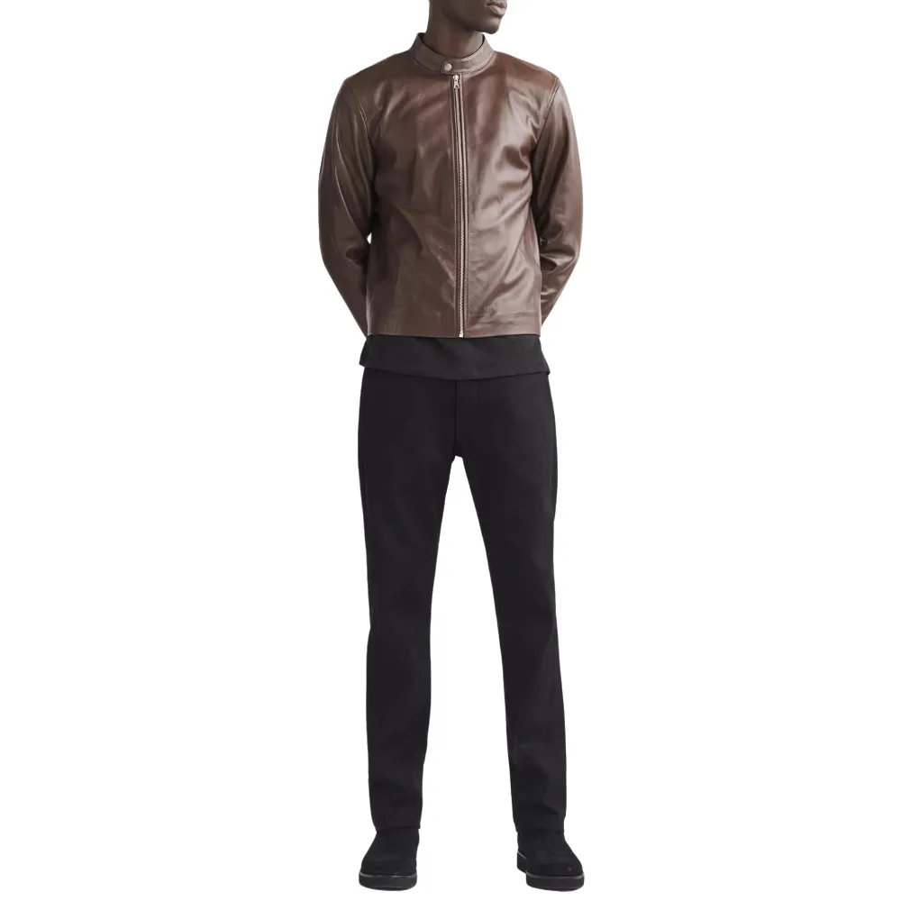 Men's Chocolate Brown Cafe Racer Leather Jacket