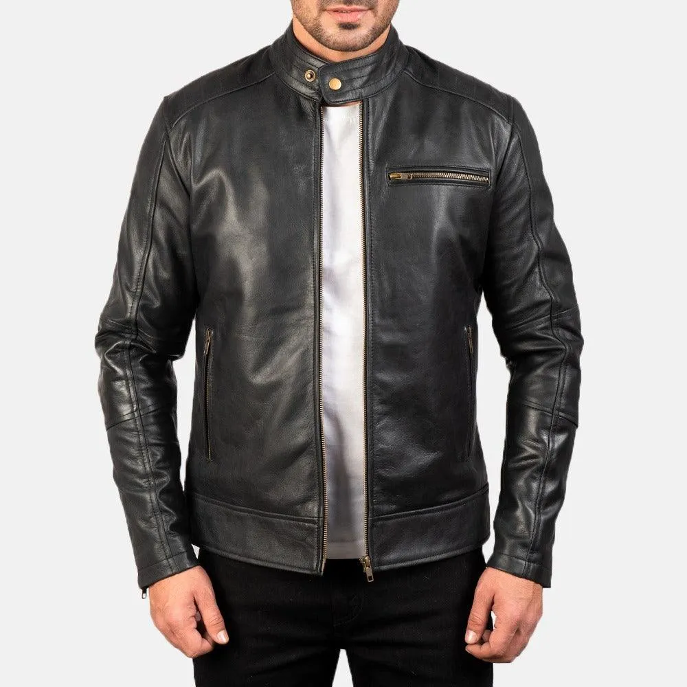 Mens Dean Black Leather Biker Jacket