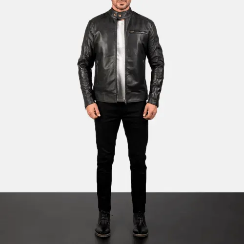 Mens Dean Black Leather Biker Jacket