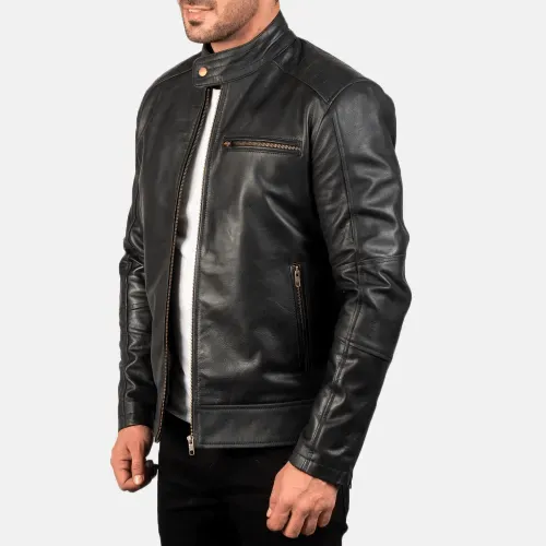 Mens Dean Black Leather Biker Jacket