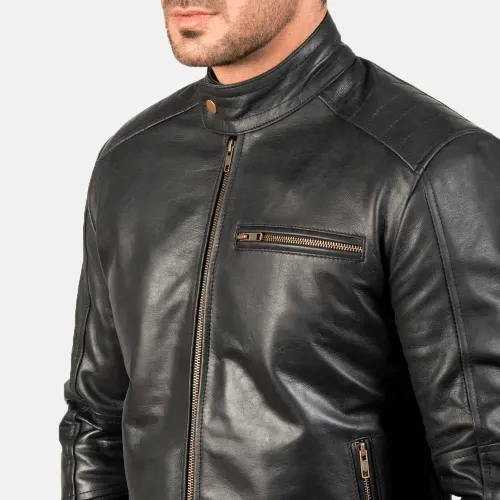 Mens Dean Black Leather Biker Jacket