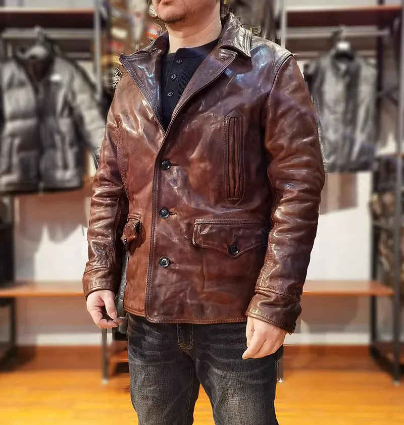 Men's Slim Fit Classic Genuine Cowhide Leather Jacket