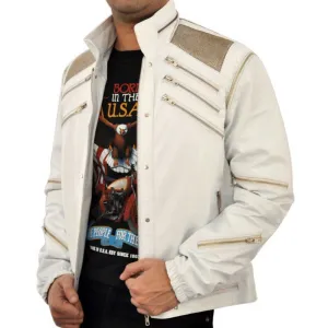 Michael Jackson Beat-IT White Leather Jacket