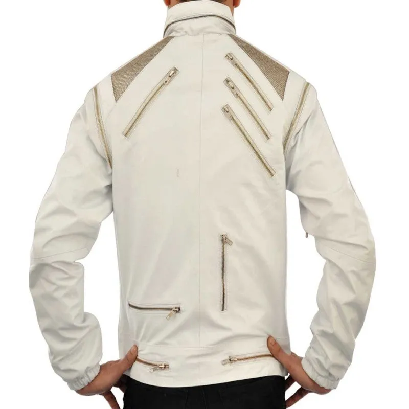 Michael Jackson Beat-IT White Leather Jacket