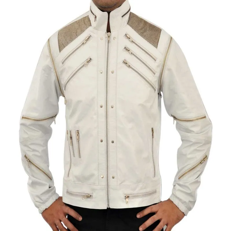 Michael Jackson Beat-IT White Leather Jacket