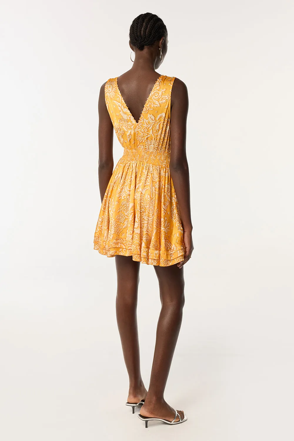 Mini Dress Bessie - Yellow Oriental Foulard