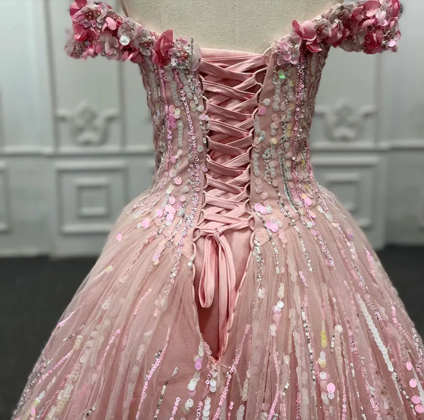 Pink Sequined Quinceañera Dress