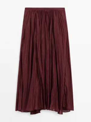 Pleated ramie midi skirt