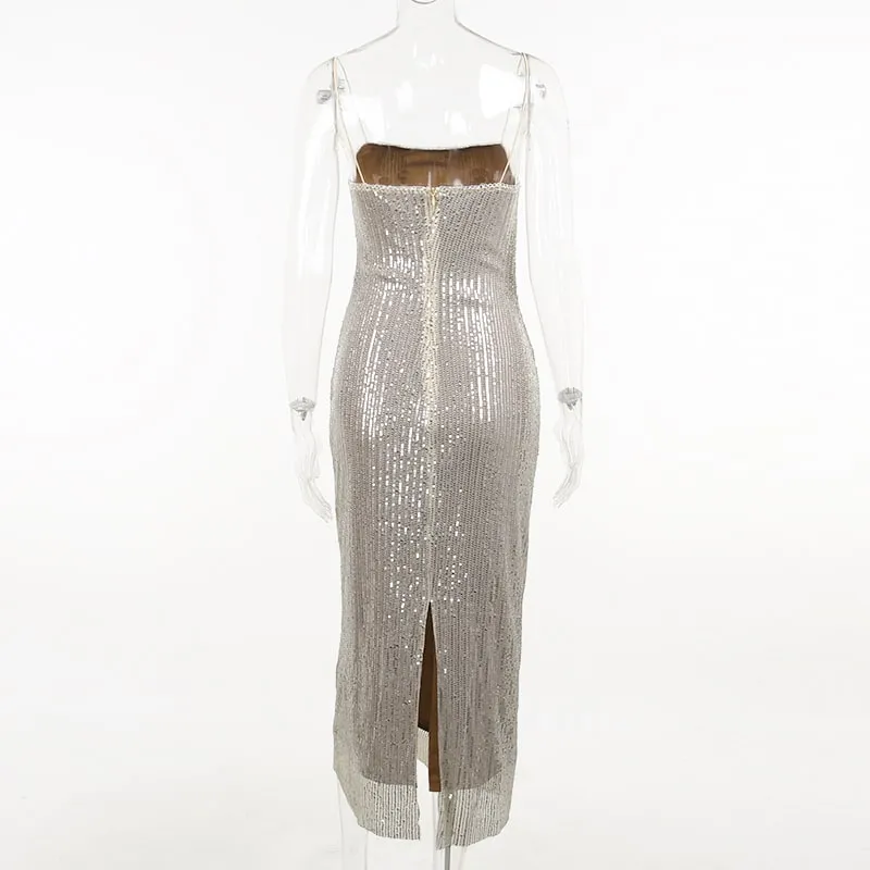 Sequin Long Cocktail Slip Dress